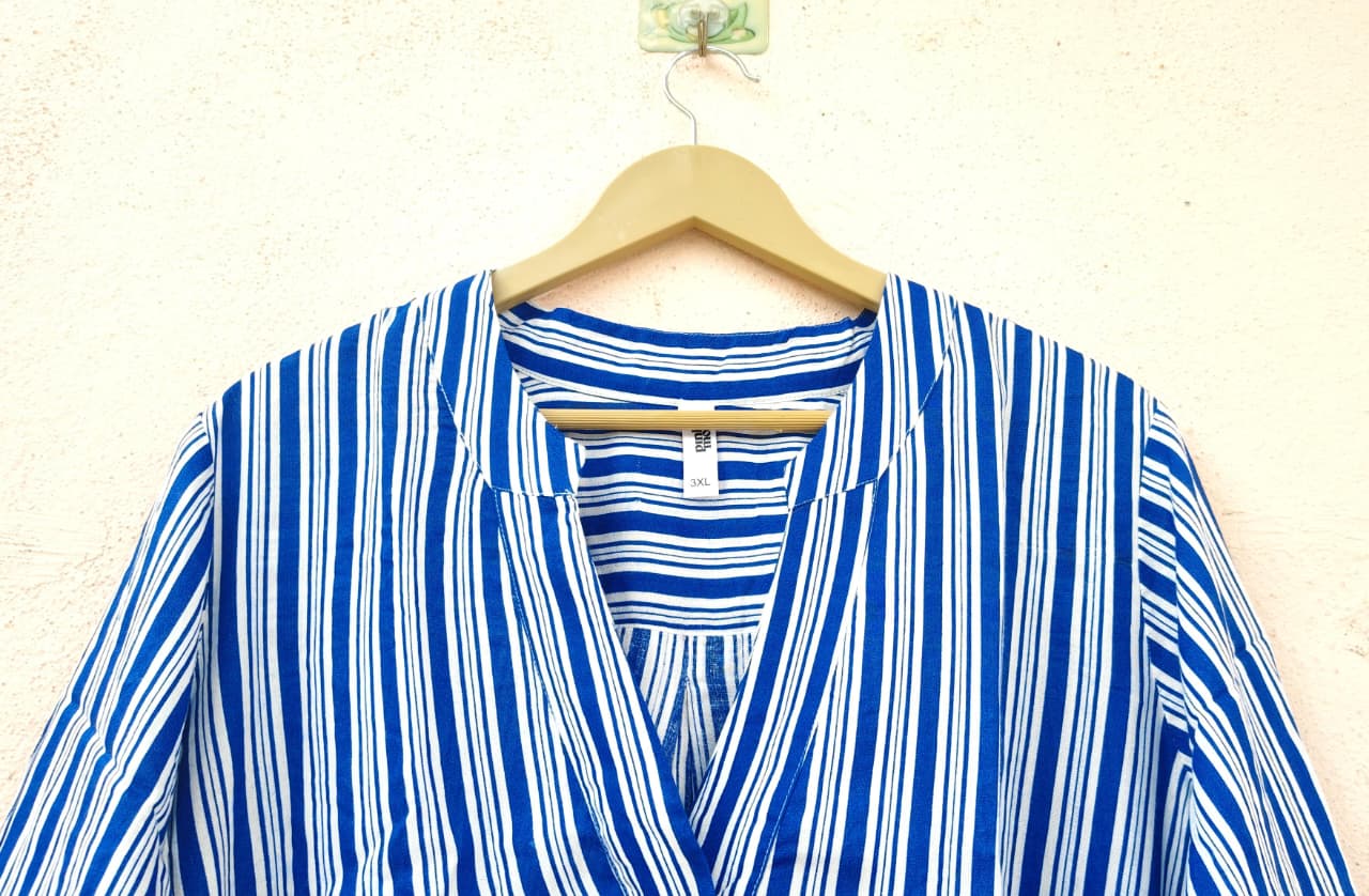 Blue & White Striped V-Neck Top