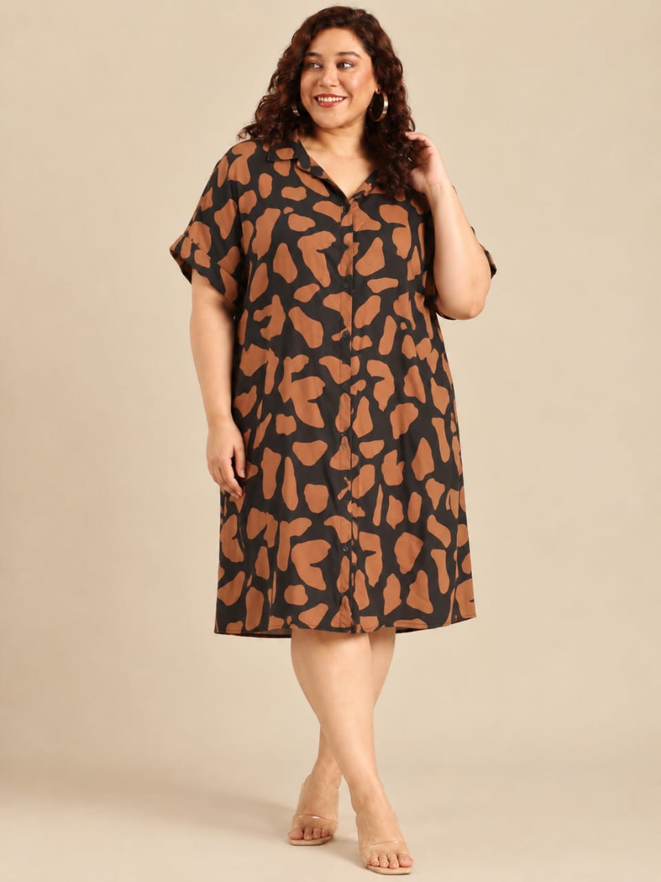Brown & Black Oversized Midi Shirt Dress