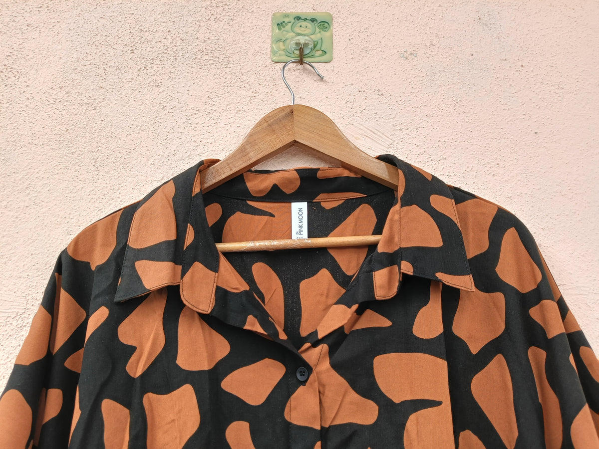 Brown & Black Oversized Midi Shirt Dress
