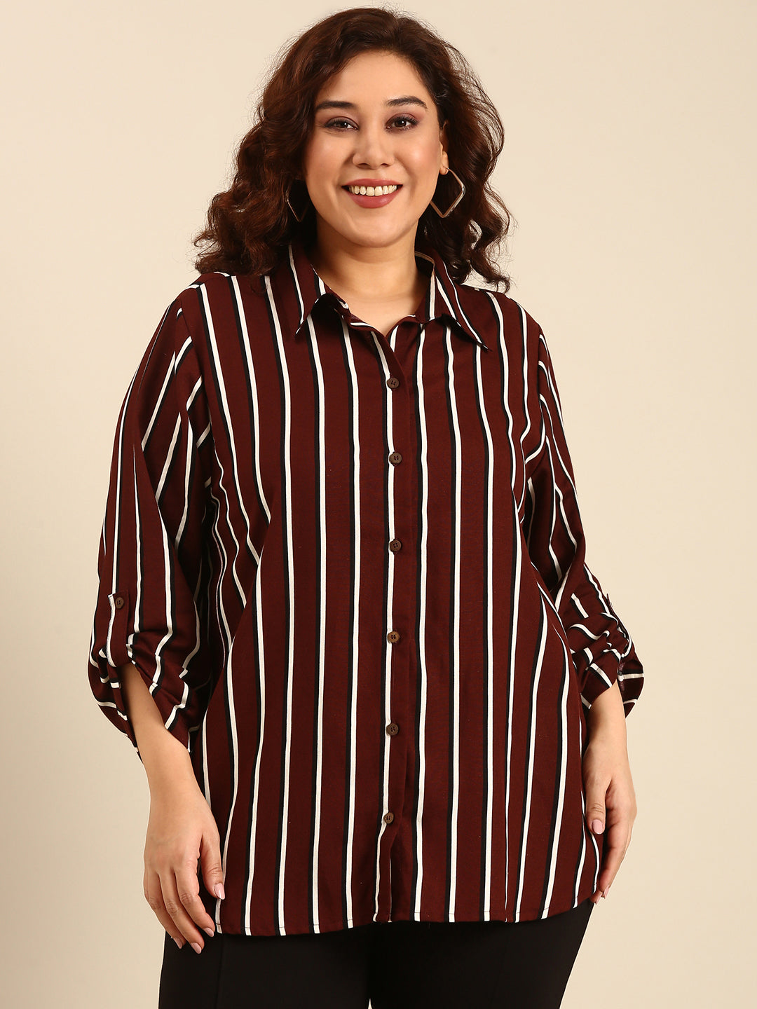 Brown Striped Button-Down Shirt