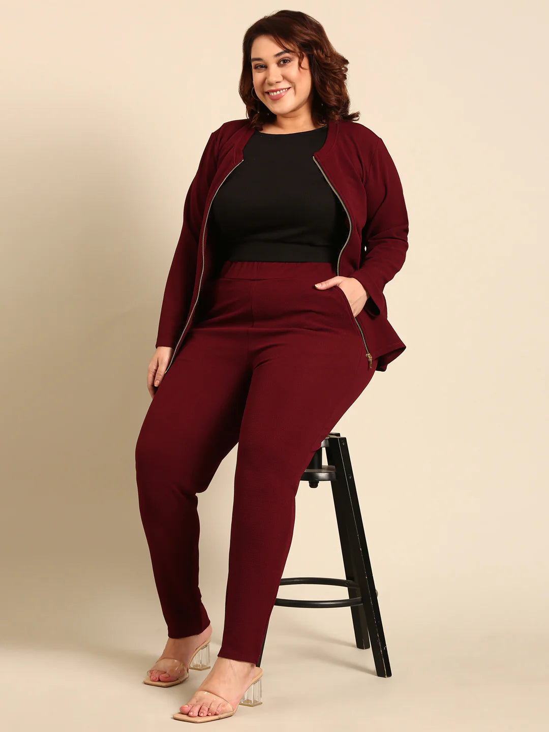 Burgundy Embossed Co-ord Set (2 Piece)