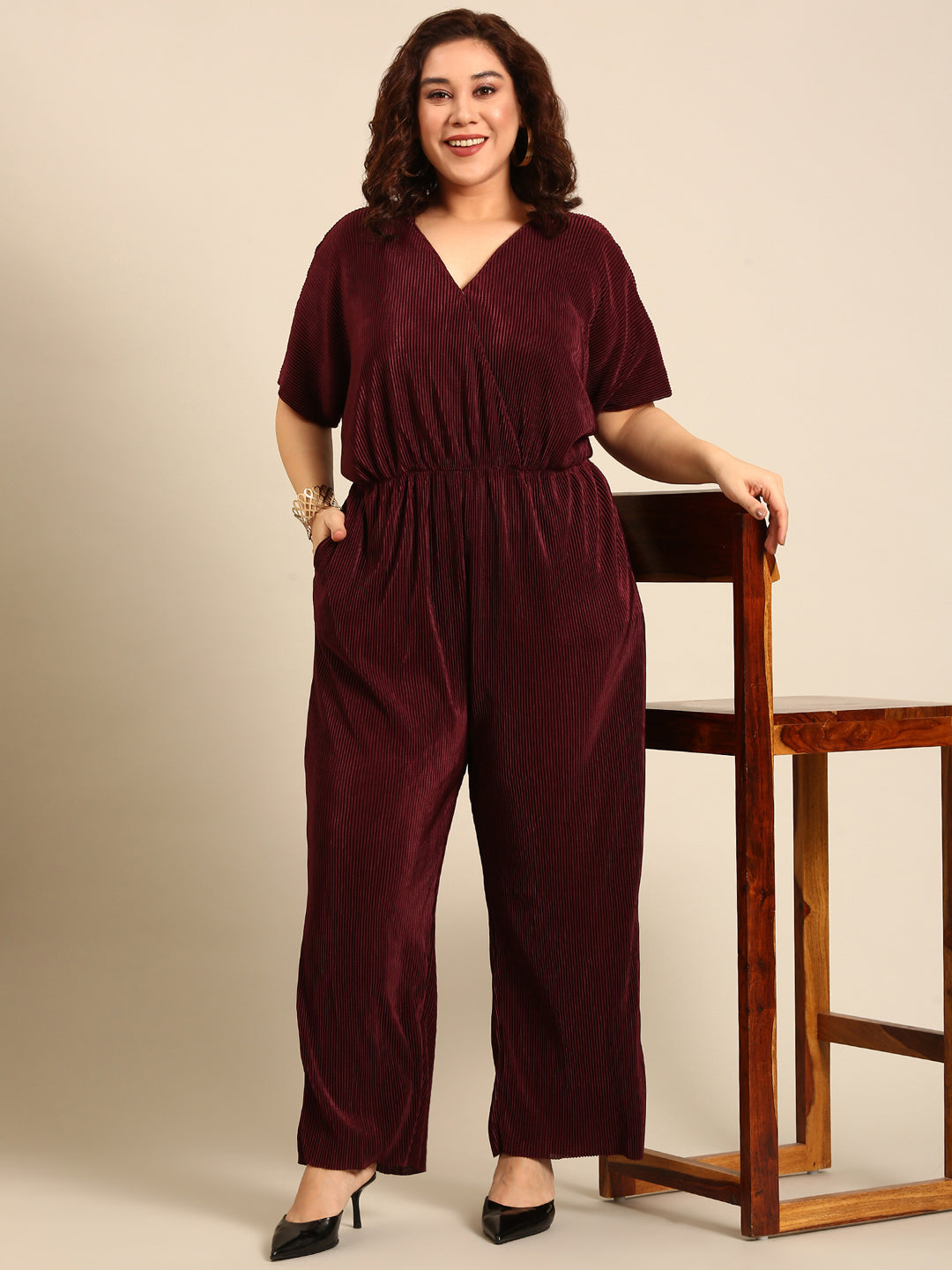 Burgundy Pleated Jumpsuit4