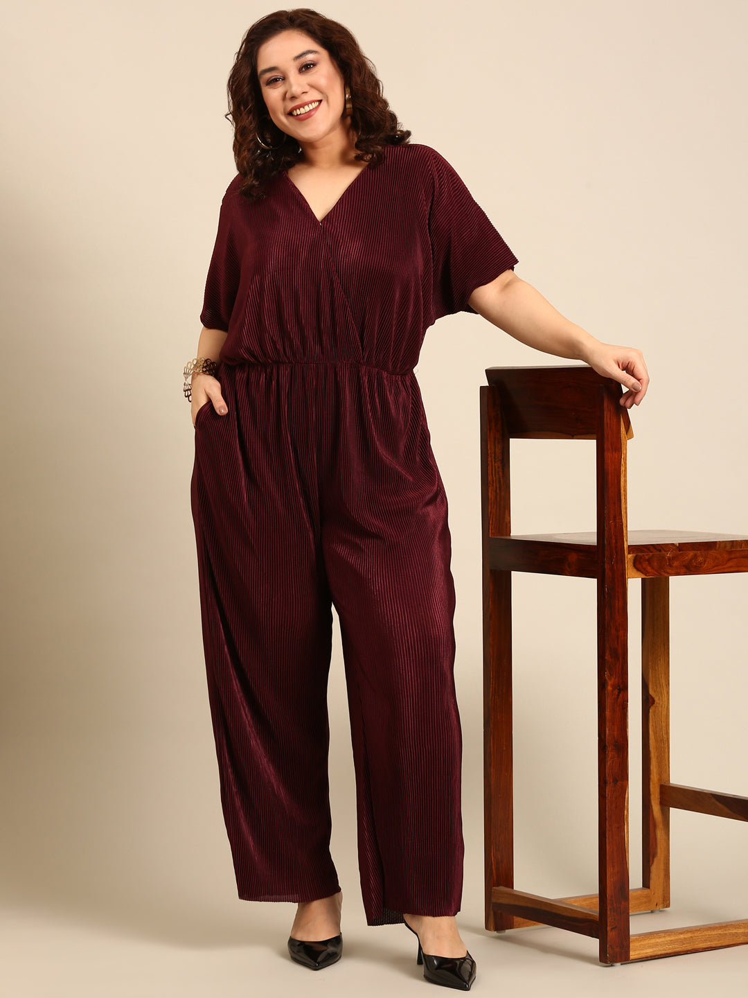 Burgundy Pleated Jumpsuit6