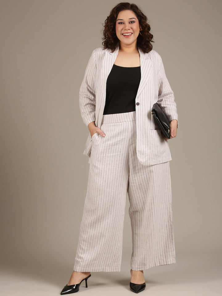 Off-White Pinestripe Formal Blazer and Pant Co-ord Set (2 Piece)