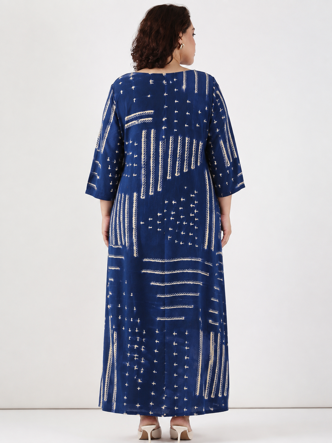 Navy Printed V-Neck Maxi Dress