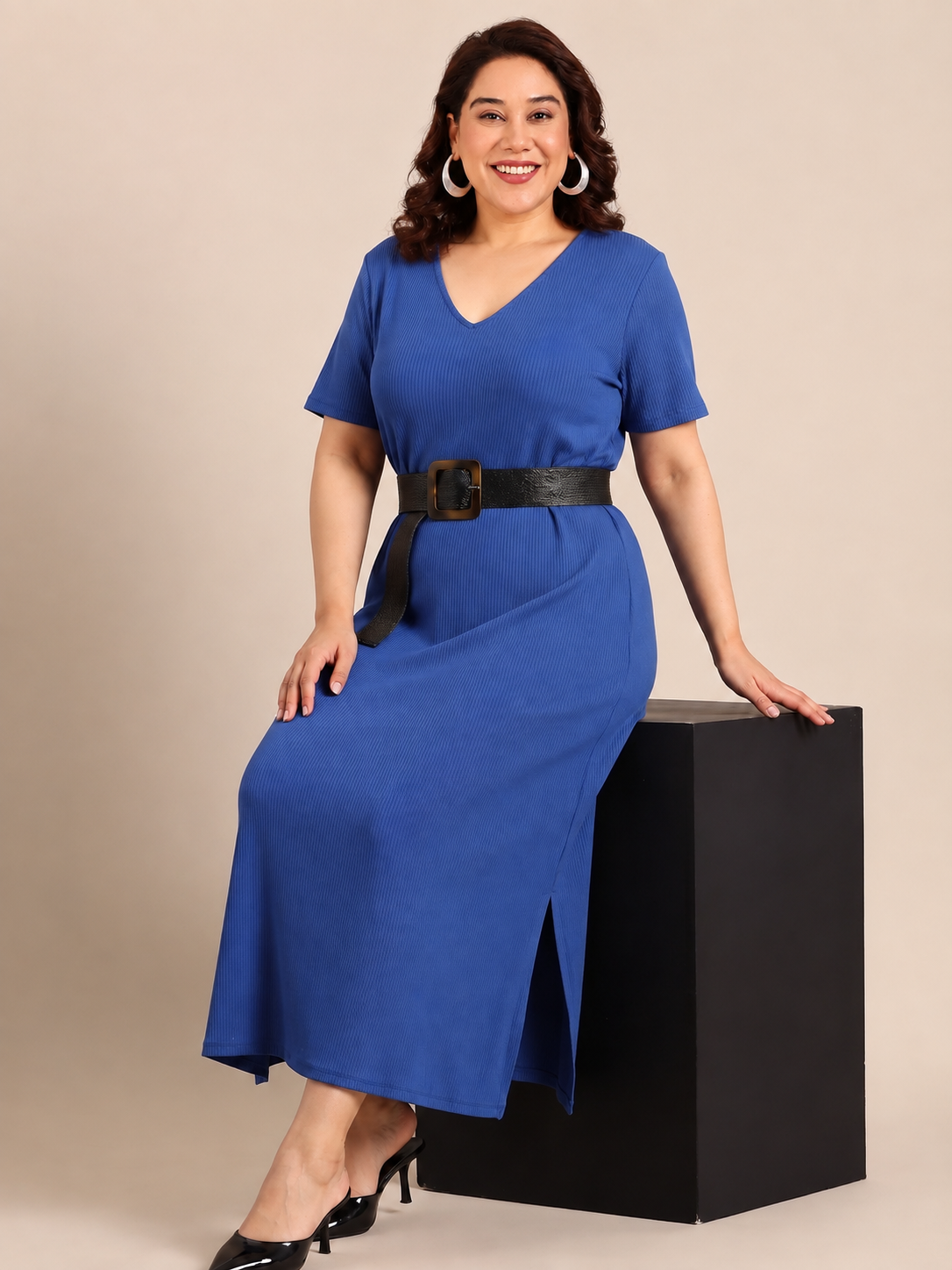 Blue Rib Cotton A-Line Dress