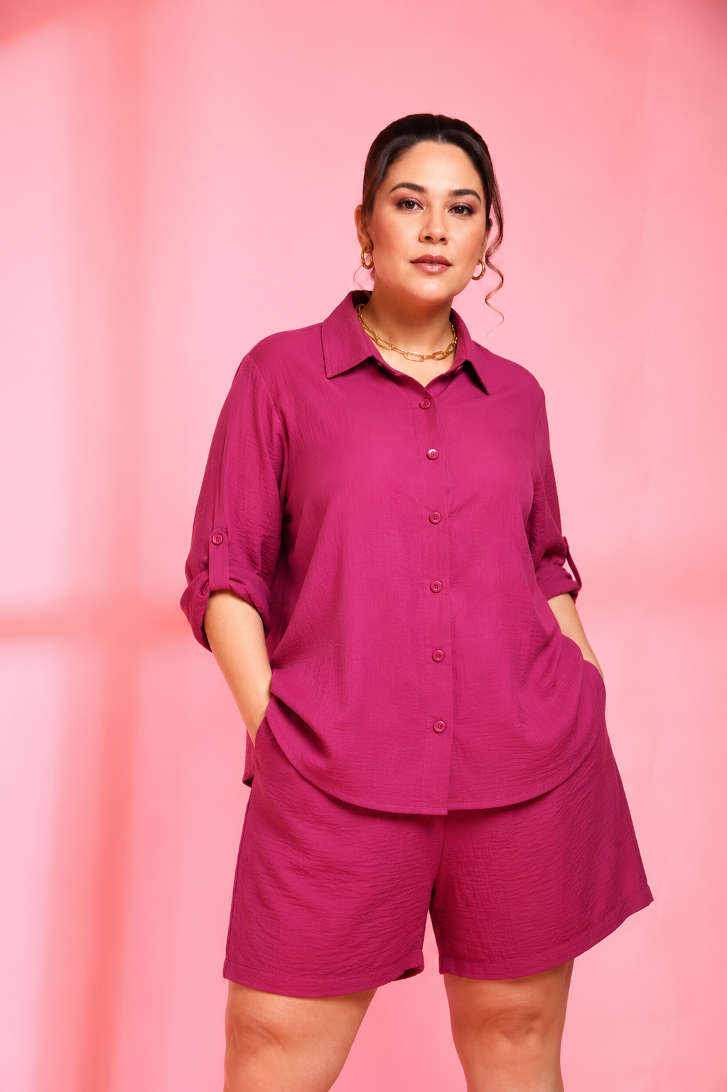 Pink Viscose Button Down Shirt