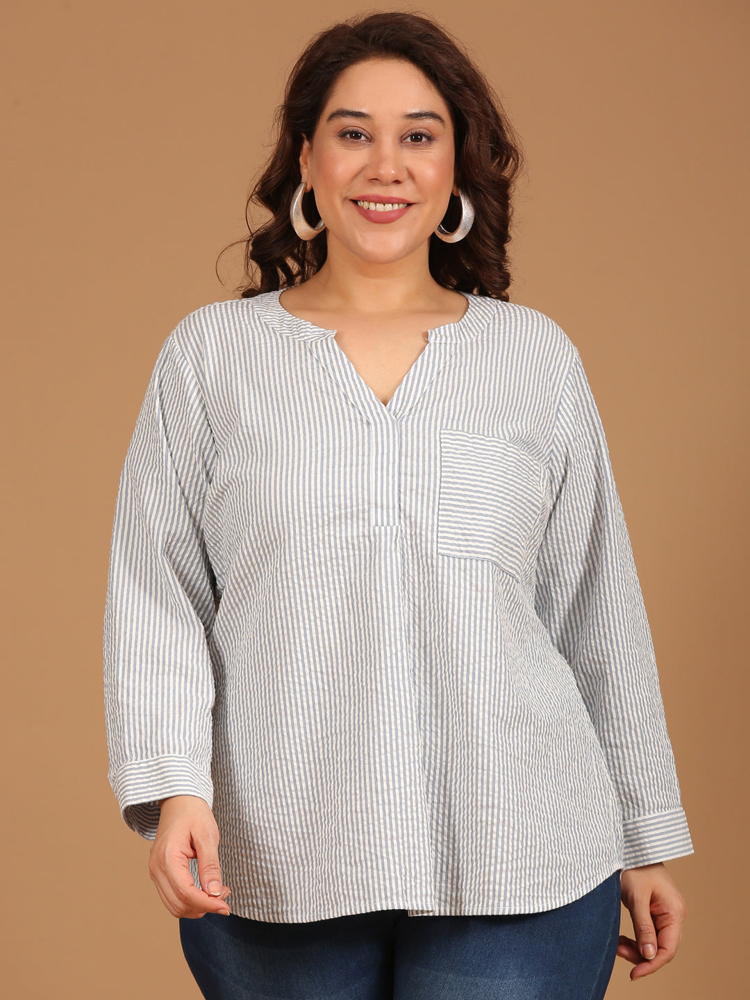 Cotton Blue-White Striped Top