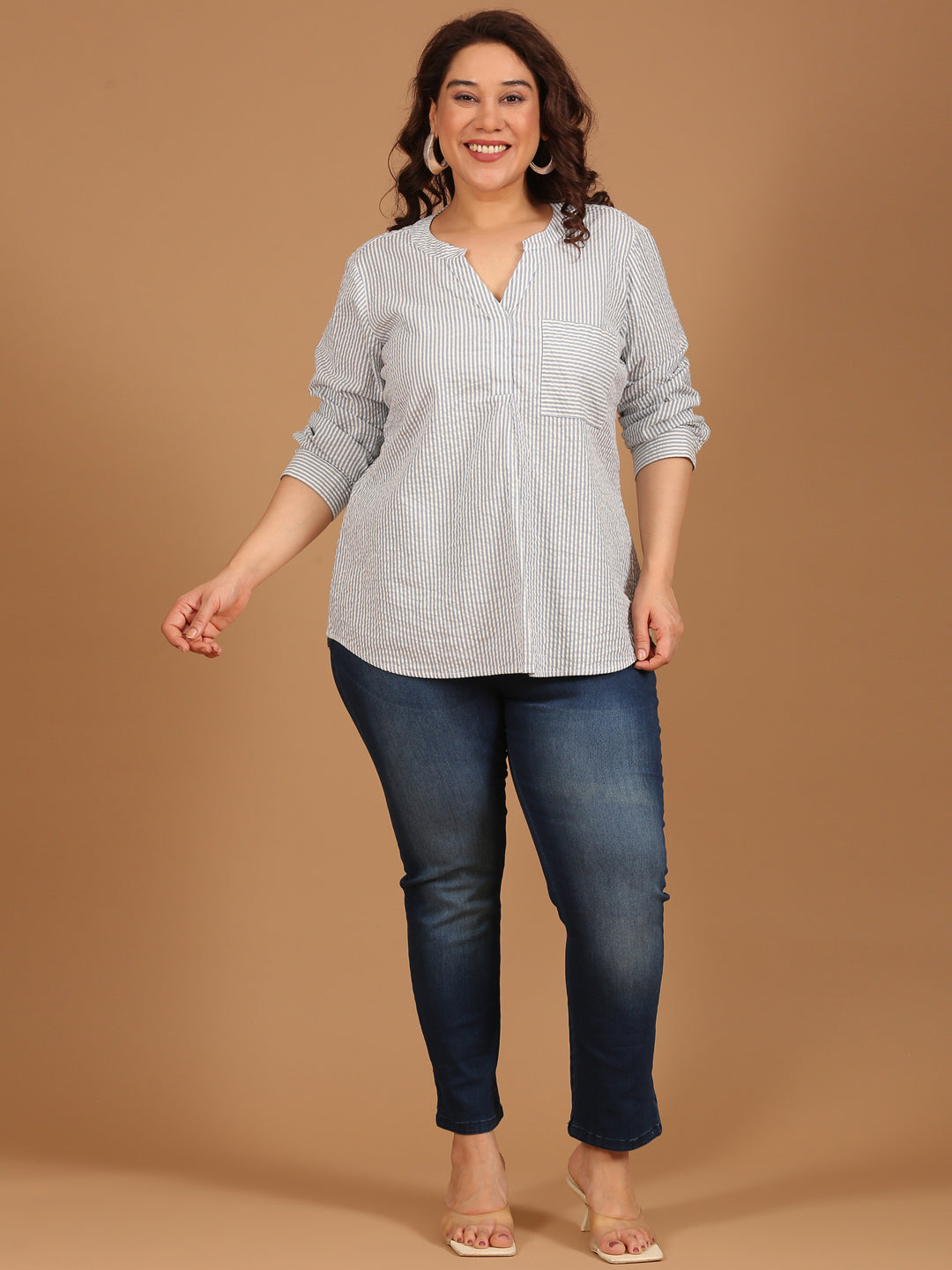 Cotton Blue-White Striped Top