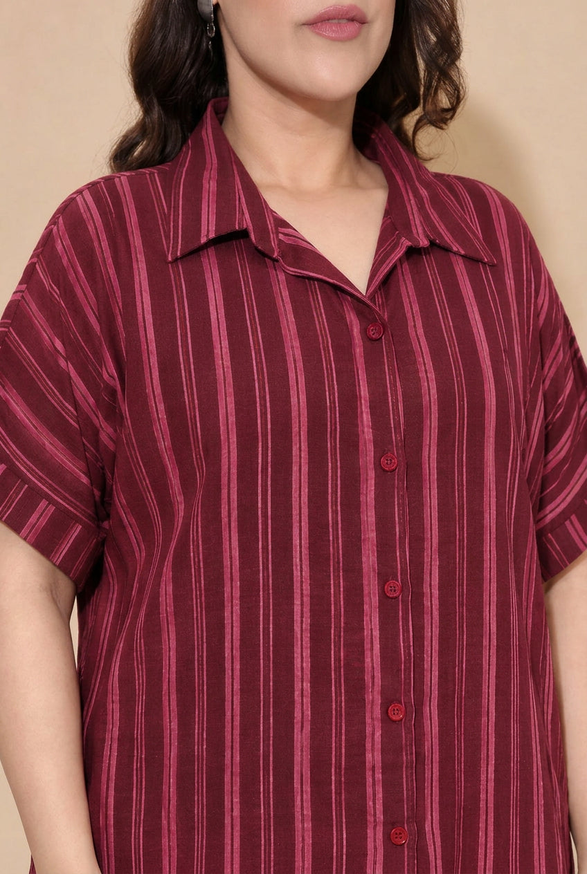 Cotton Pink Striped Button-Down Shirt