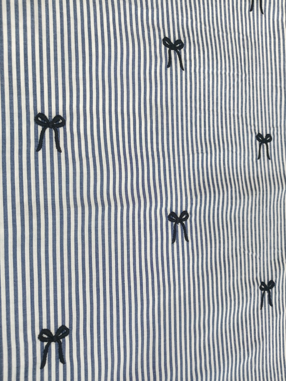 Cotton Striped Shirt with Bow Embroidery