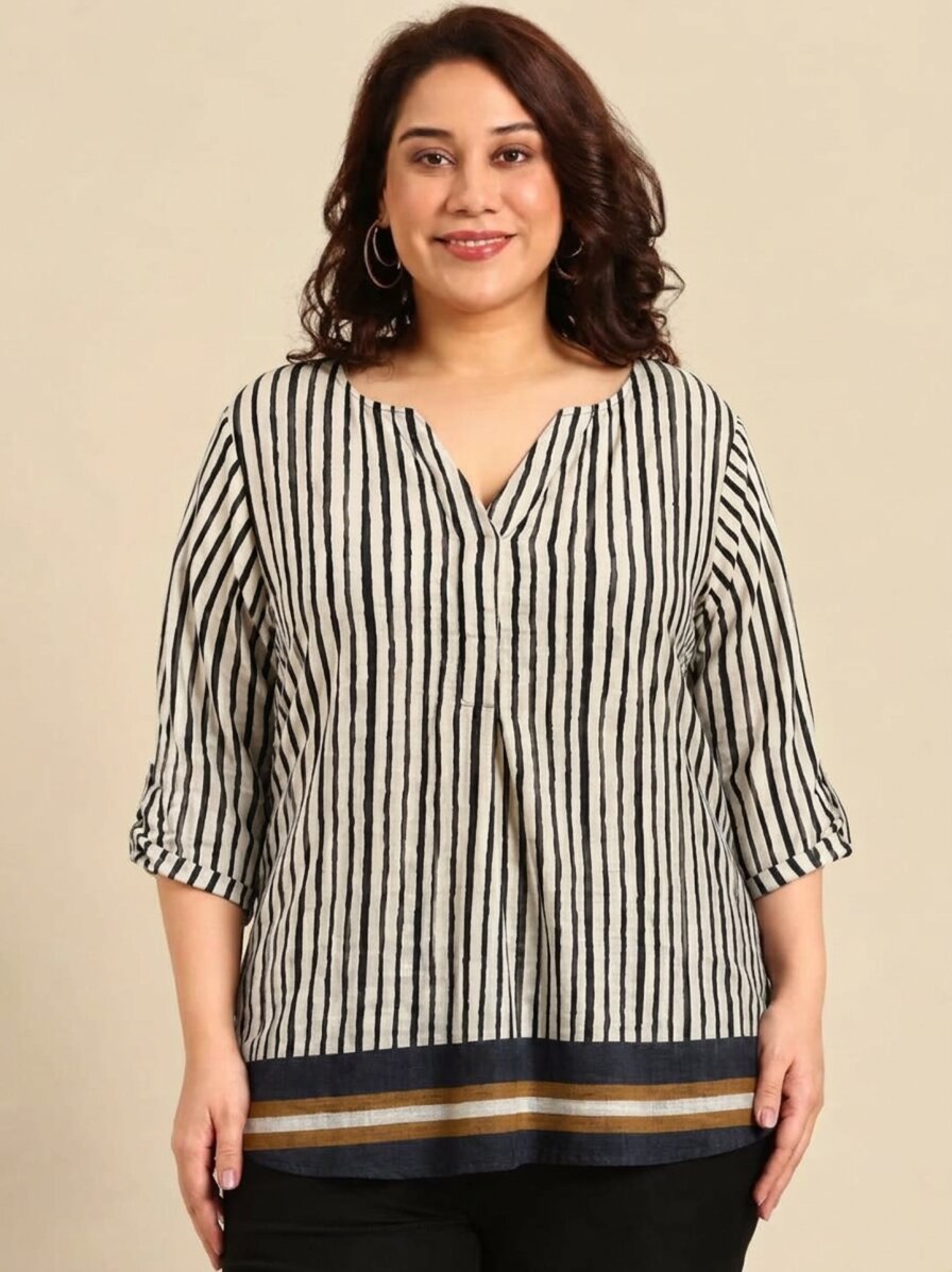 Cotton Striped V-Neck Top