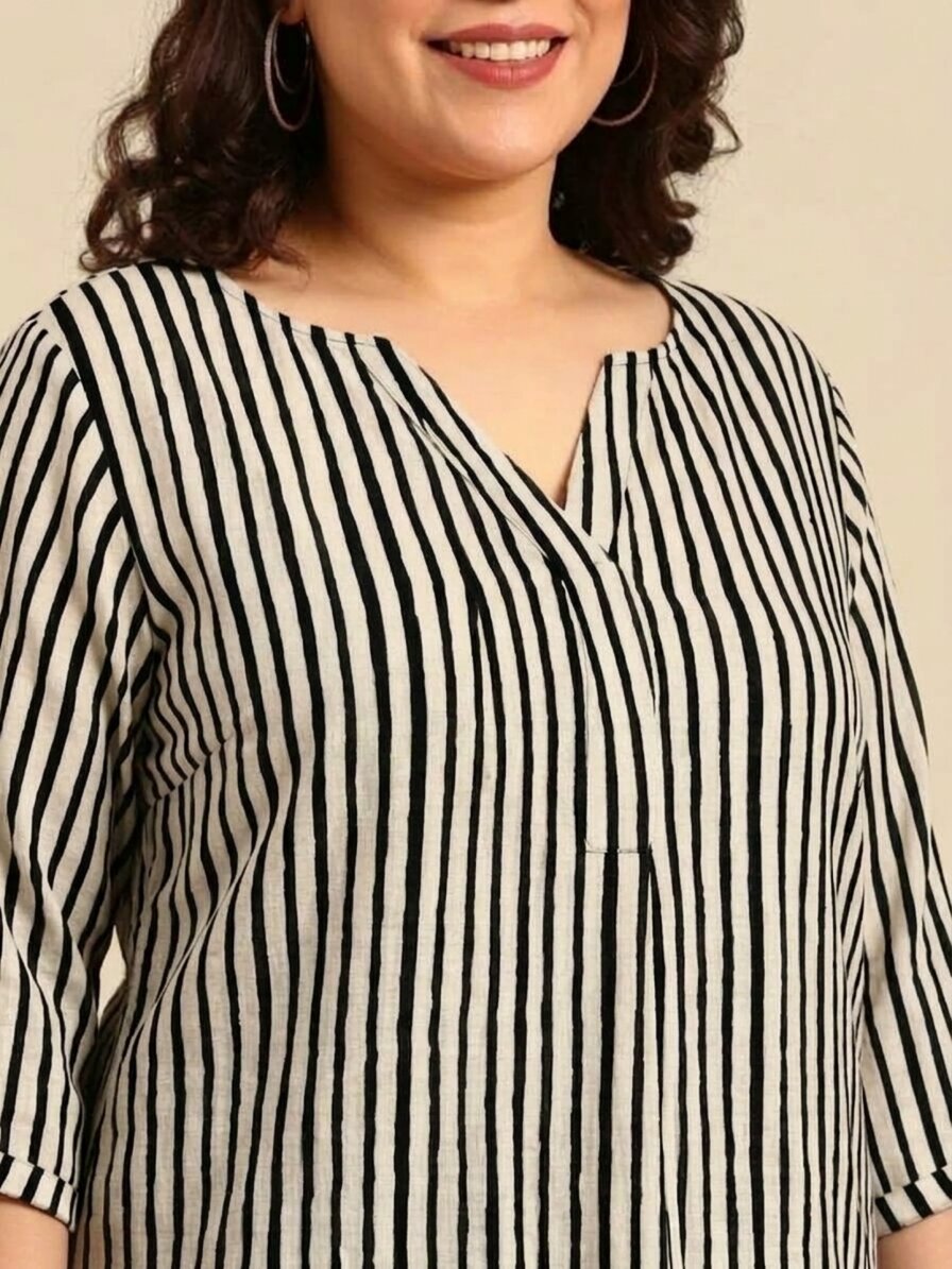 Cotton Striped V-Neck Top