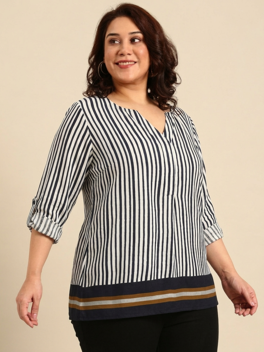Cotton Striped V-Neck Top