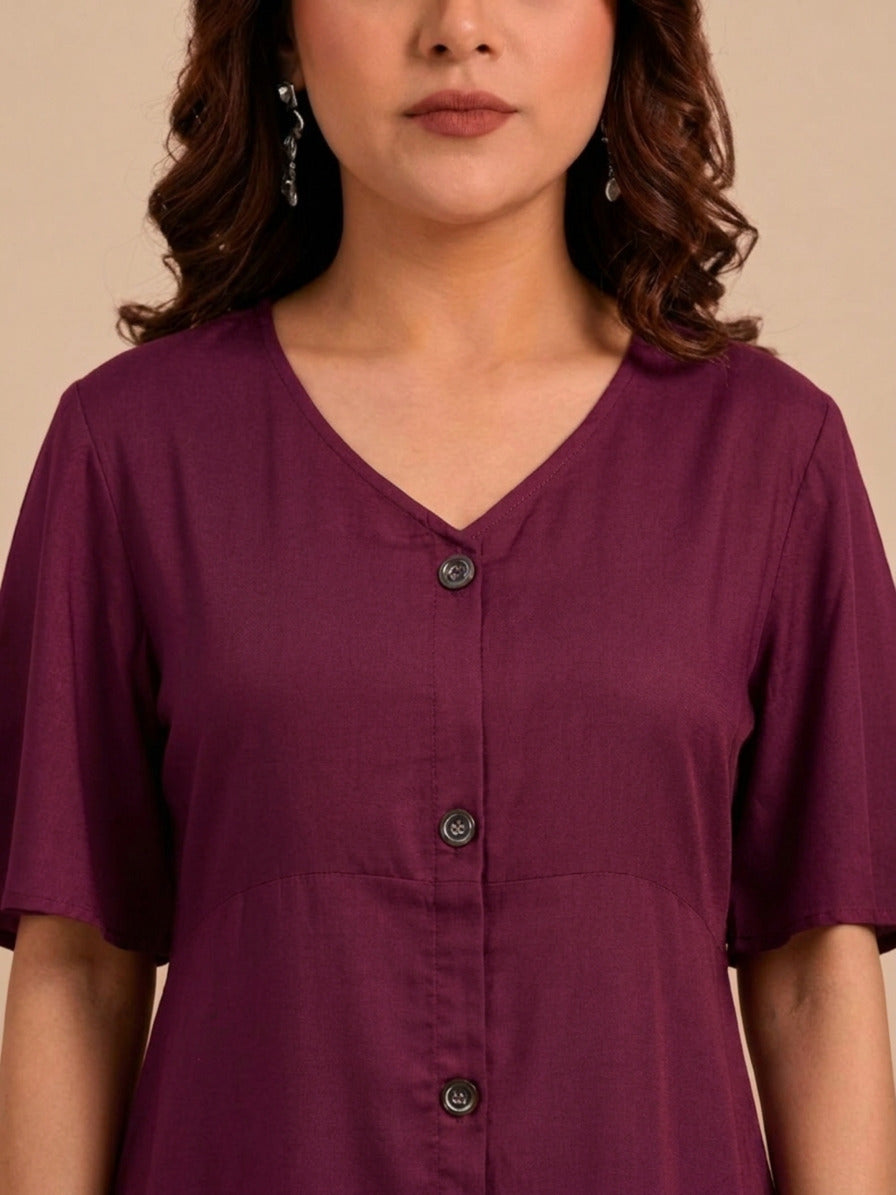 A-Line Viscose Button-Down Dress