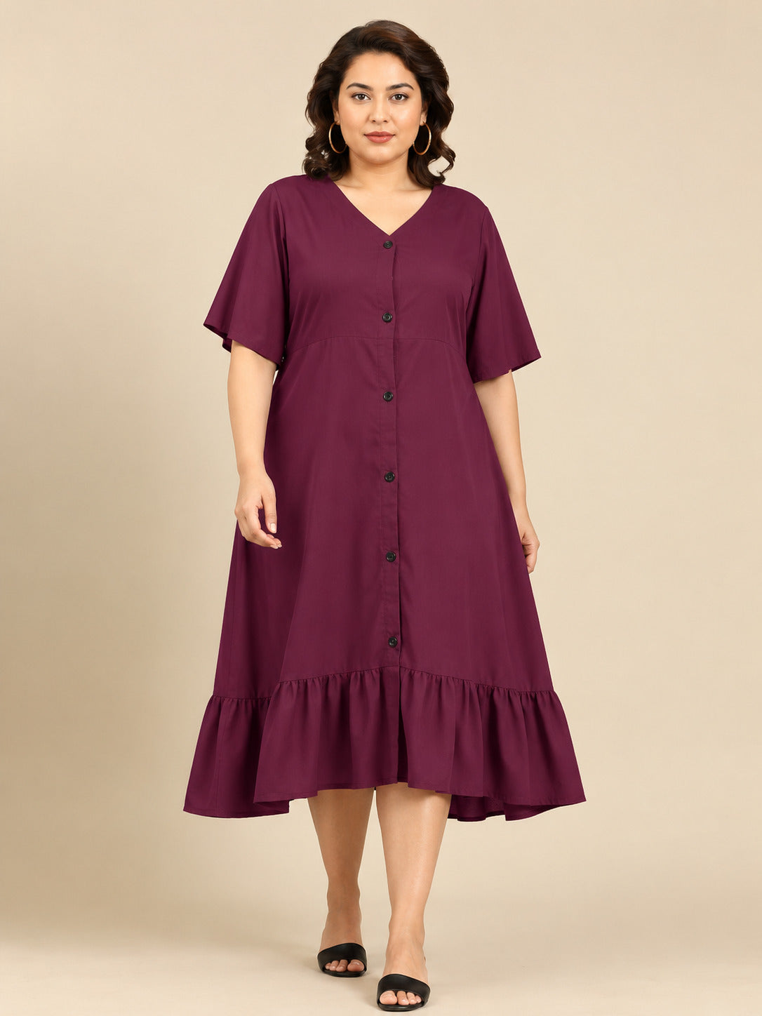 A-Line Viscose Button-Down Dress