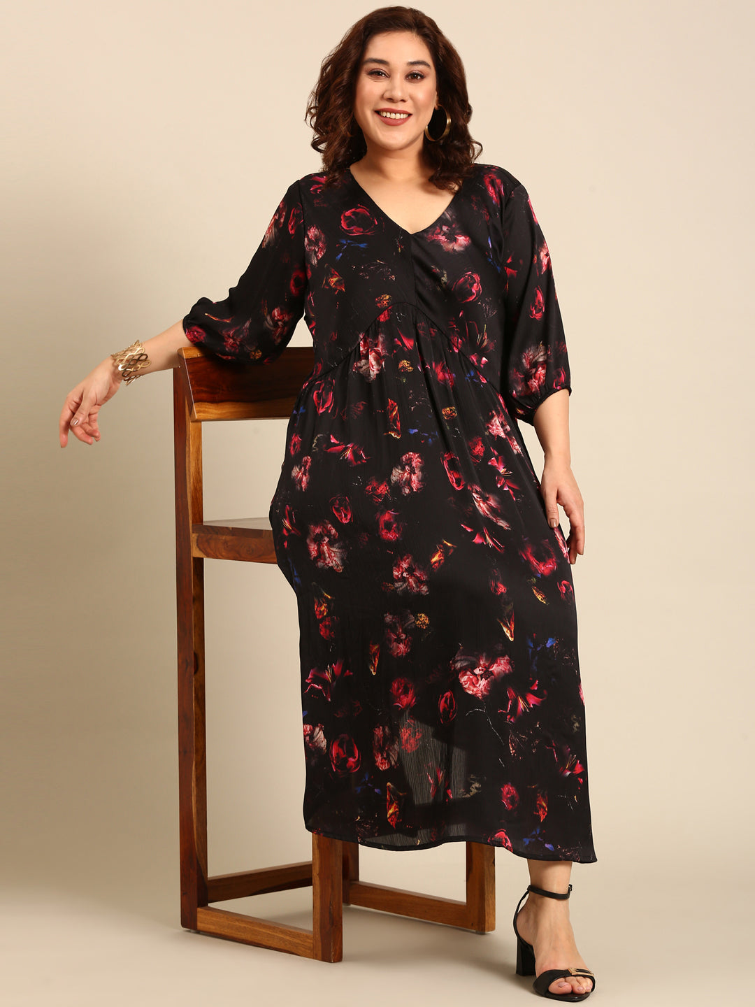 Chiffon Rose Printed Maxi Dress