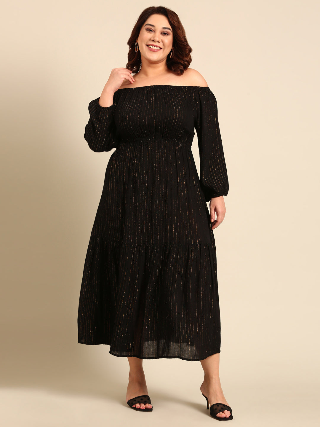 Black And Gold Off Shoulder Dress