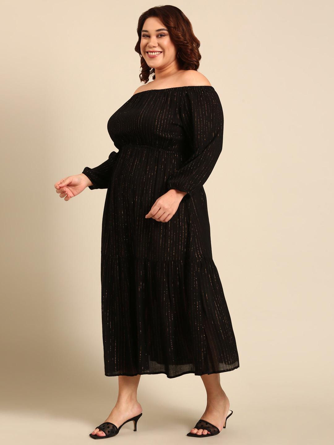 Black And Gold Off Shoulder Dress