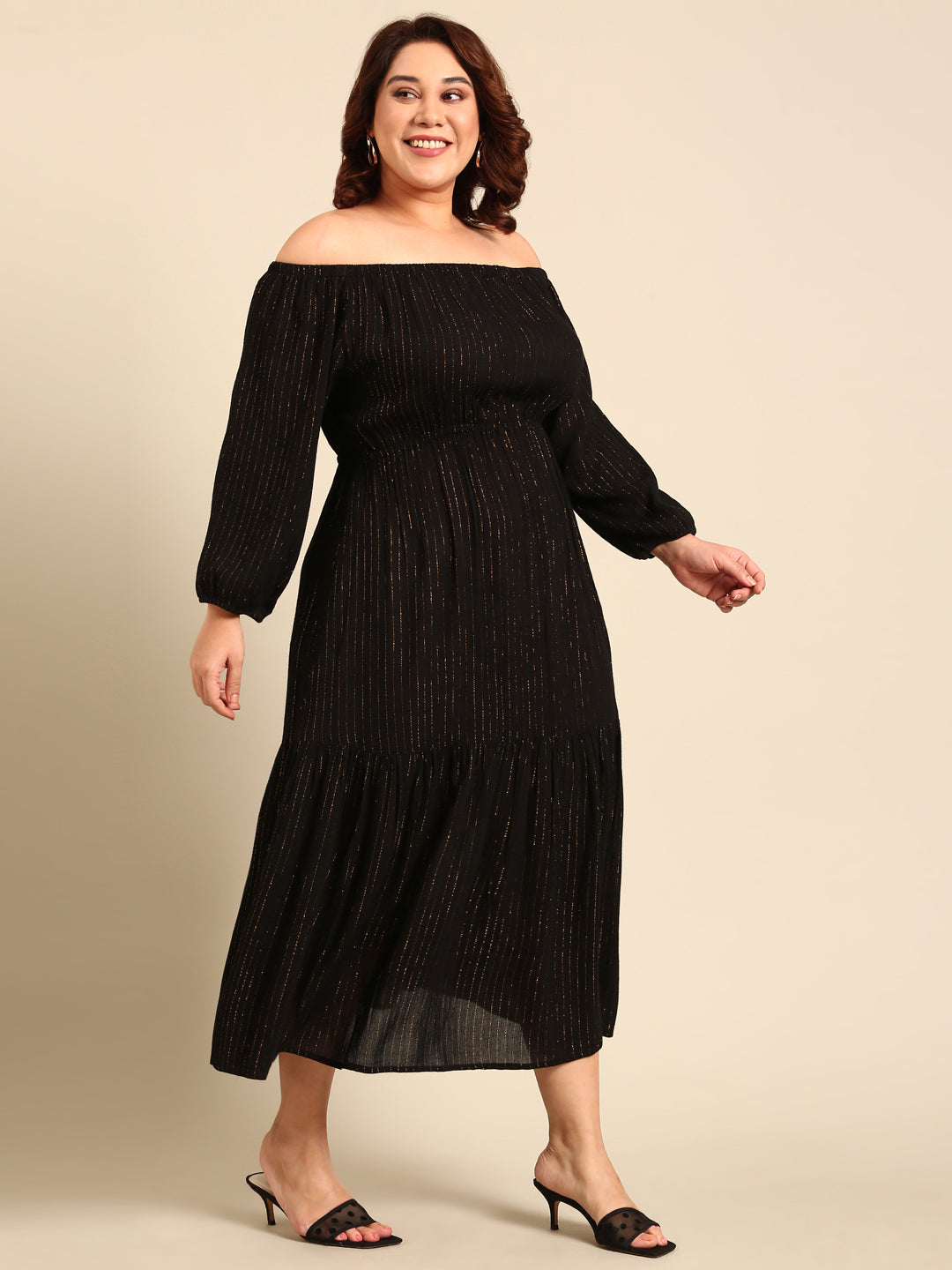 Black And Gold Off Shoulder Dress