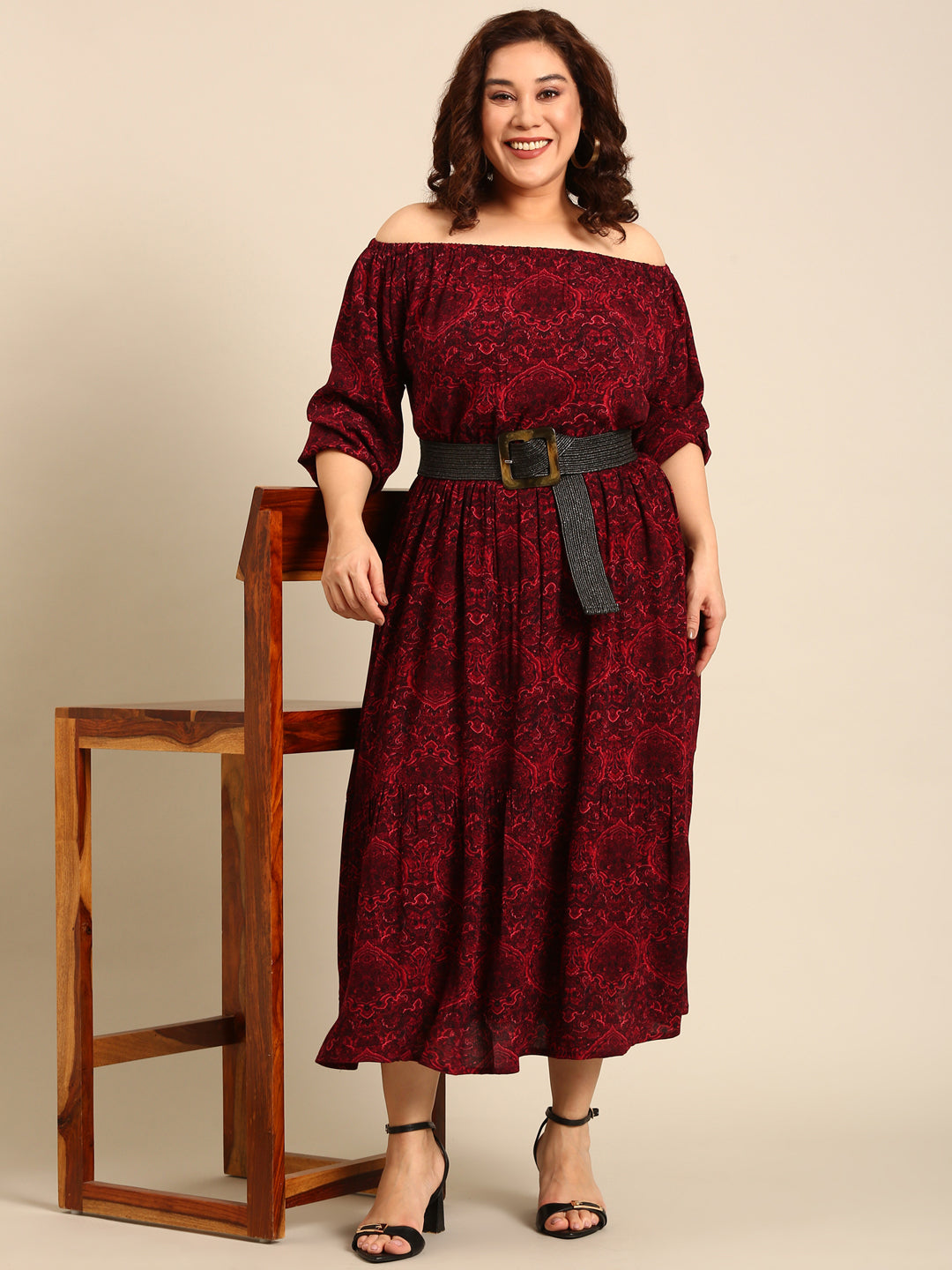 Paisley Print Off-Shoulder Dress