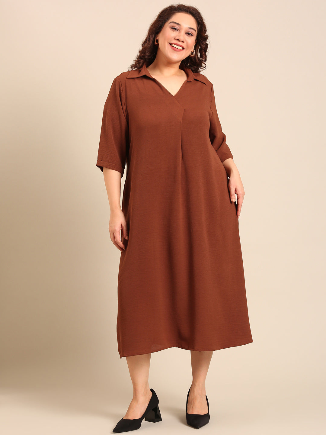 Brown Collar Neck Maxi Dress