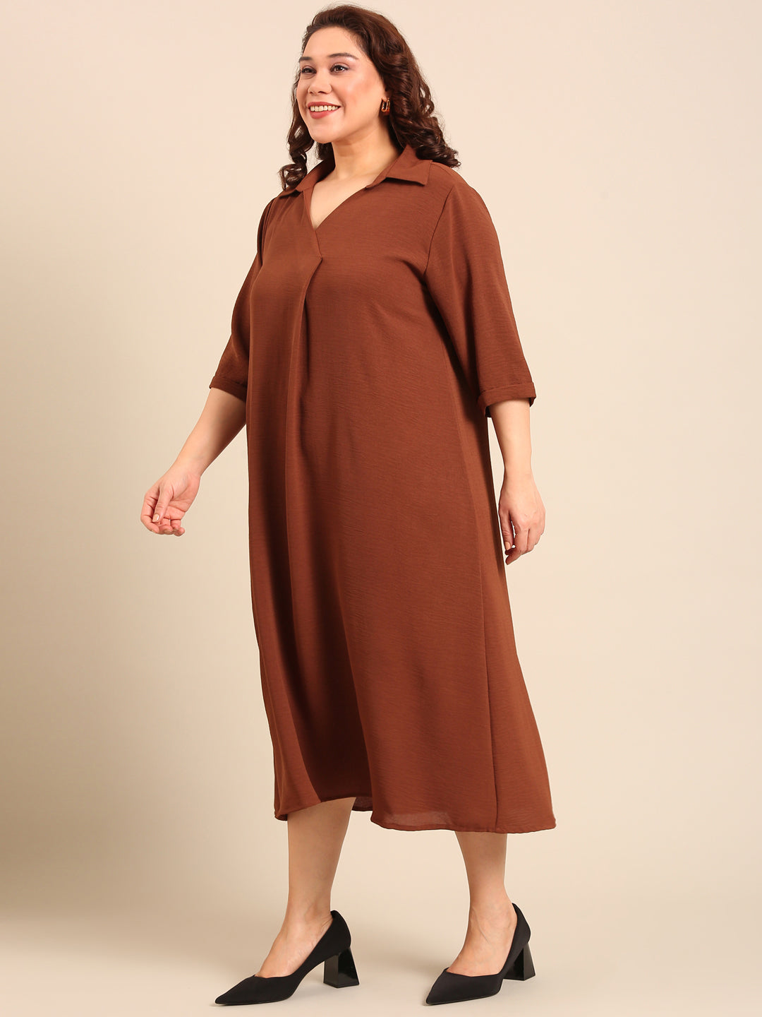 Brown Collar Neck Maxi Dress