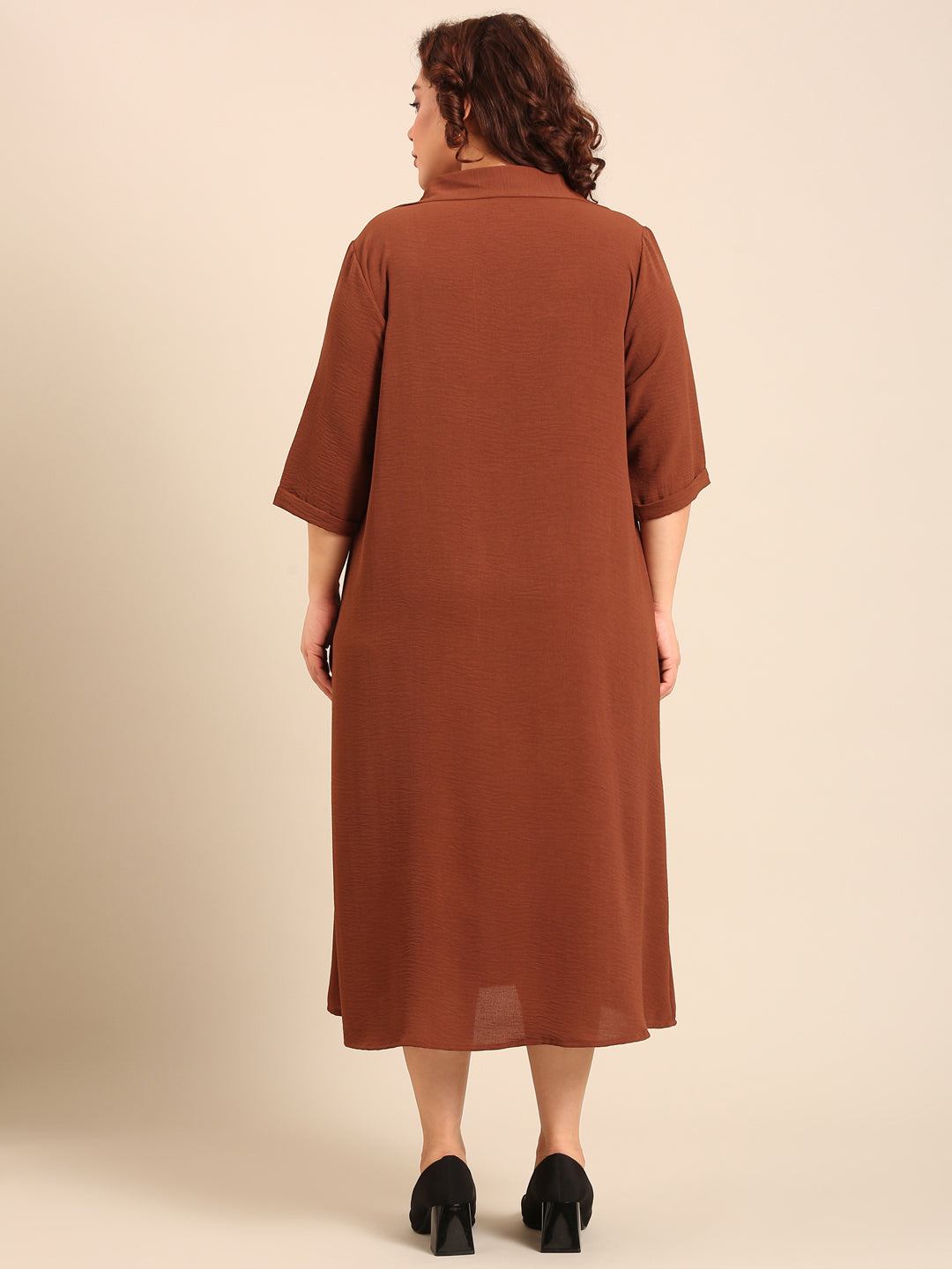 Brown Collar Neck Maxi Dress