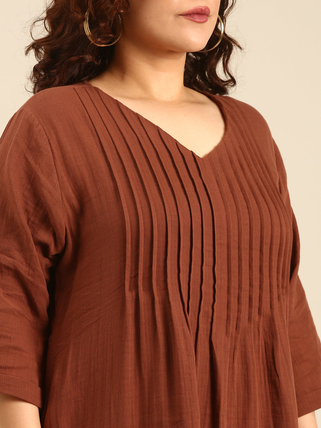 Brown Cotton PinTuck Dress