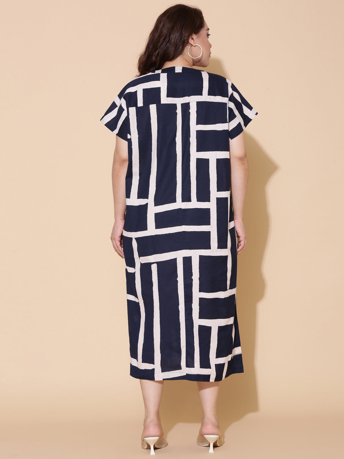 Navy Linen Printed Maxi Dress