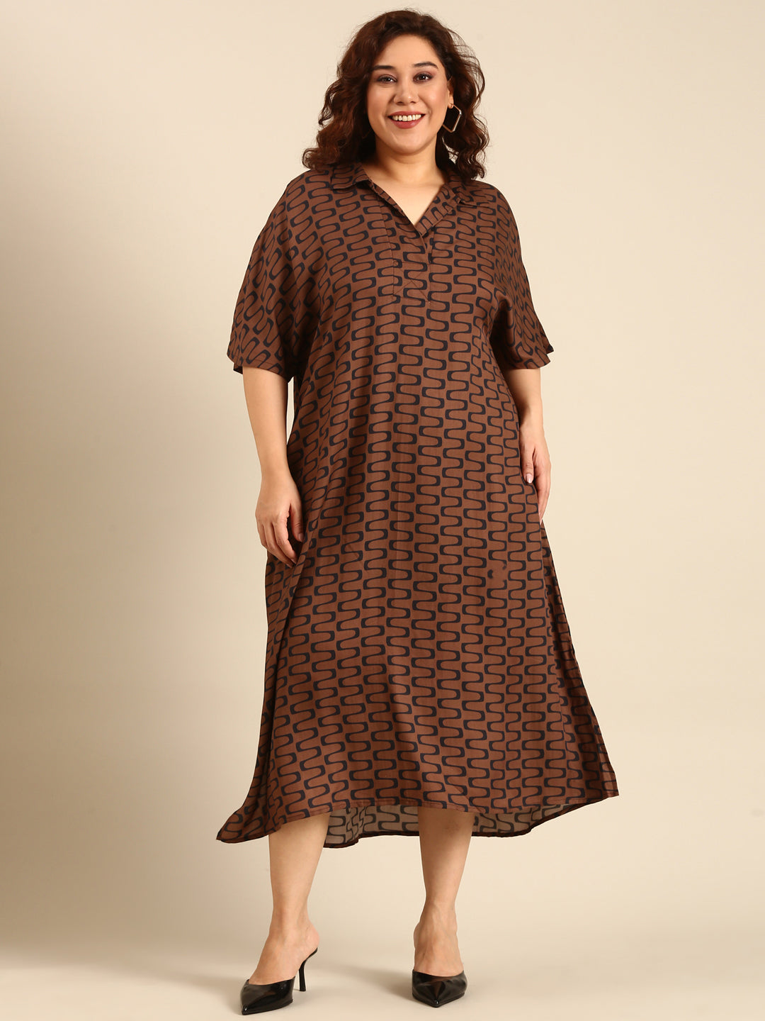 Brown Geometric Printed Dress