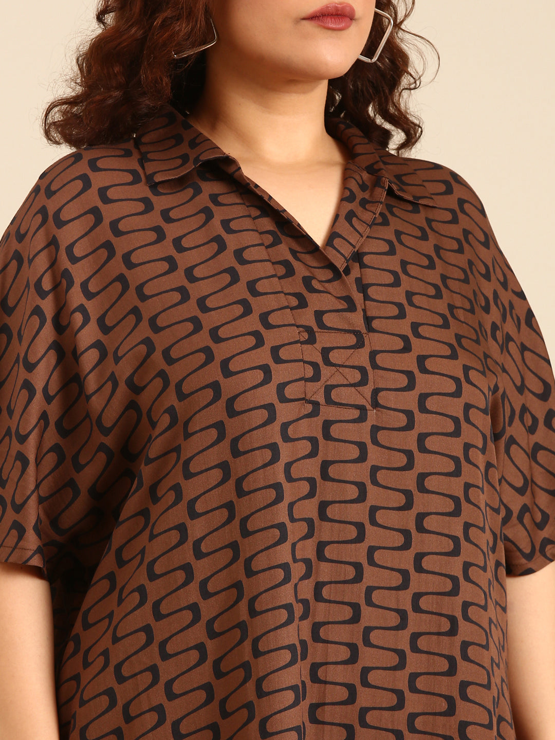 Brown Geometric Printed Dress