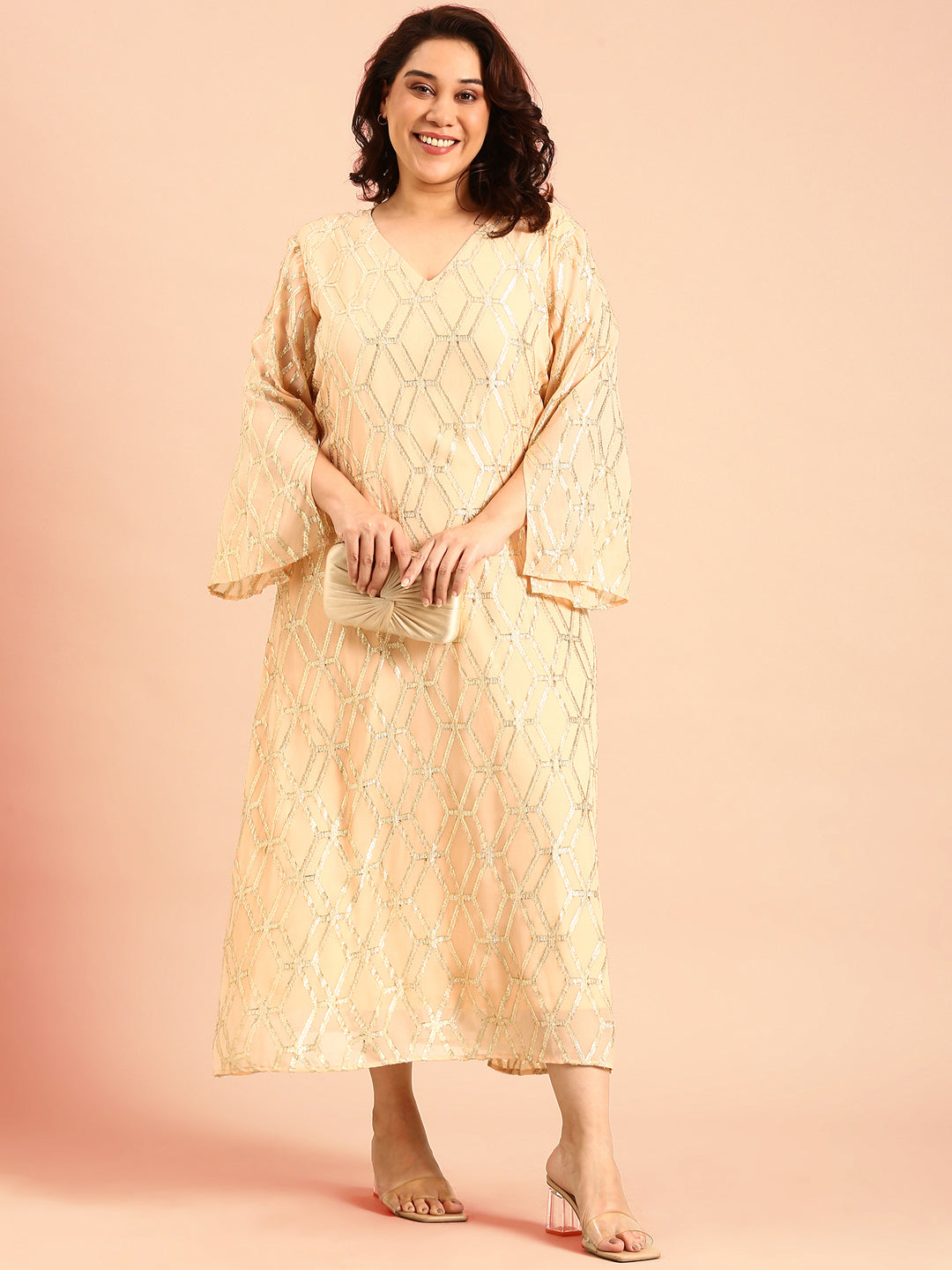 Peach Jacquard Dress