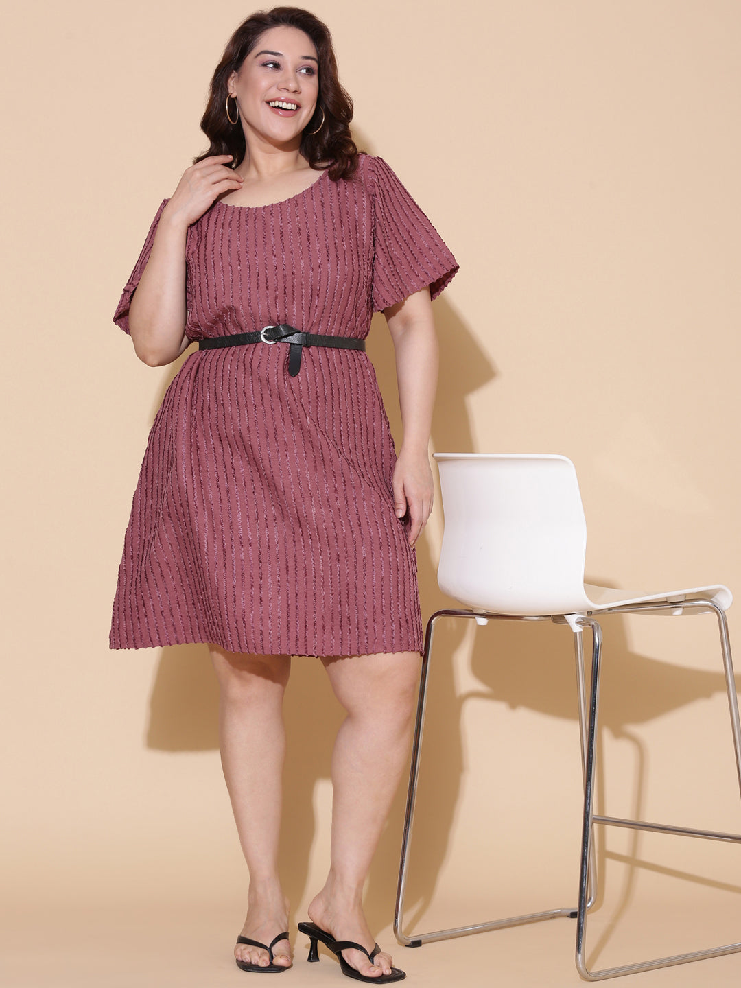 Elegant Peach Textured Dress
