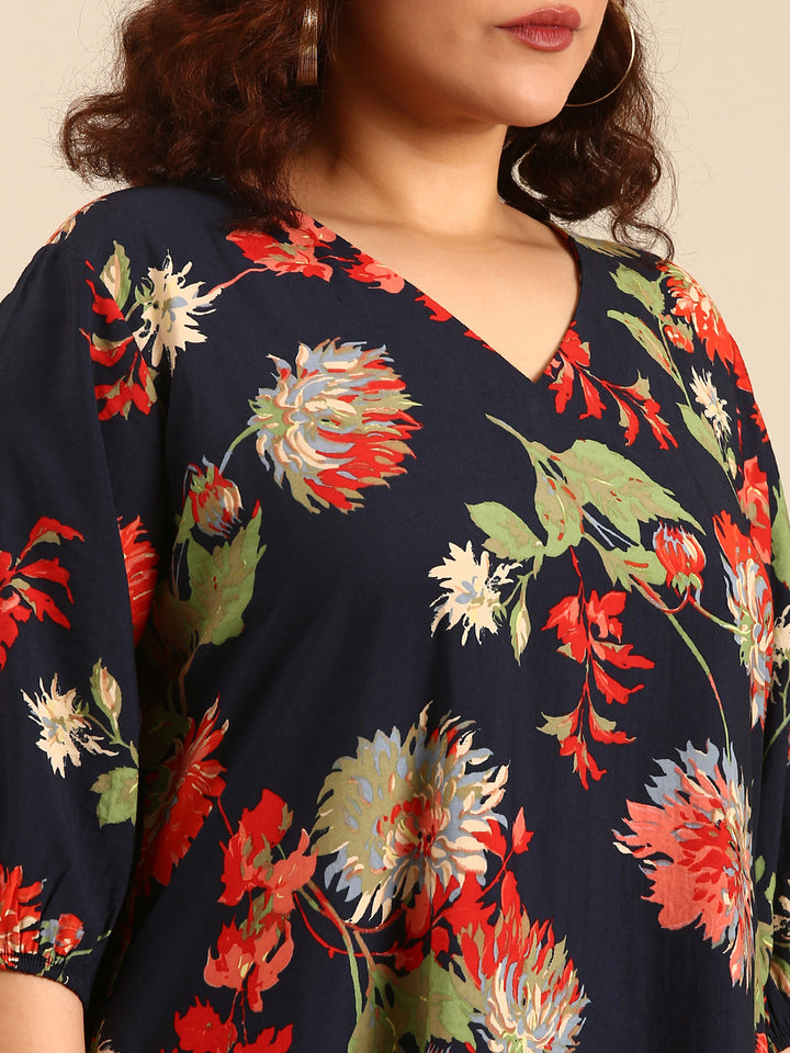 Navy Cambric Printed Dress