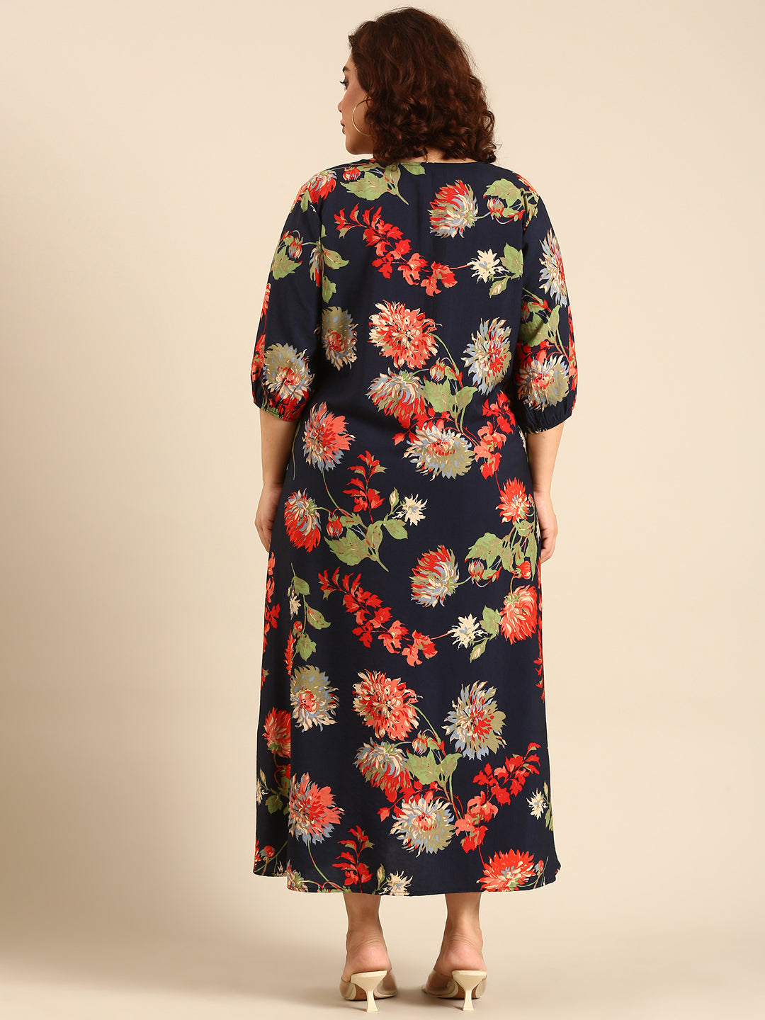 Navy Cambric Printed Dress