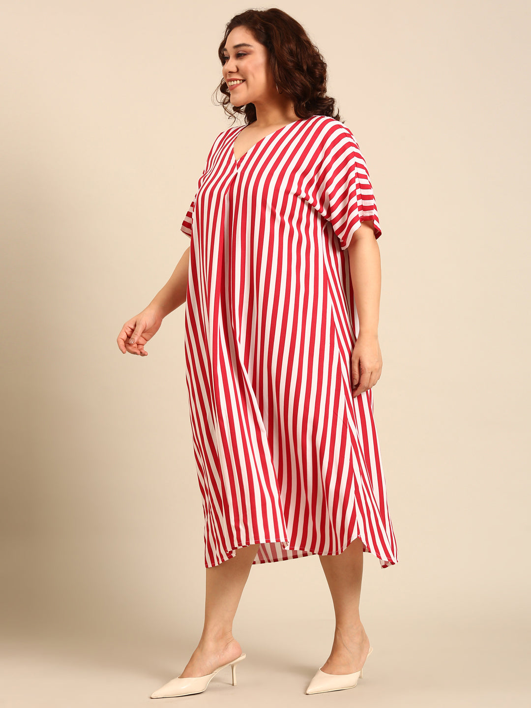 Vertical Stripe Midi A-Line Dress