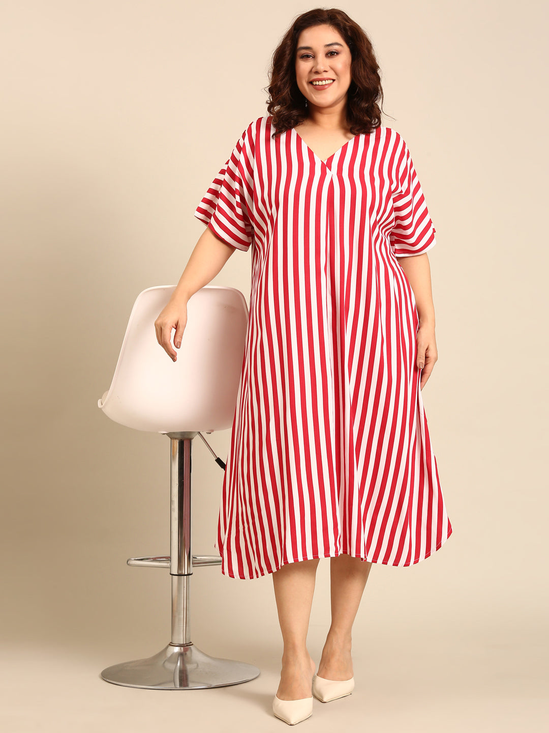 Vertical Stripe Midi A-Line Dress