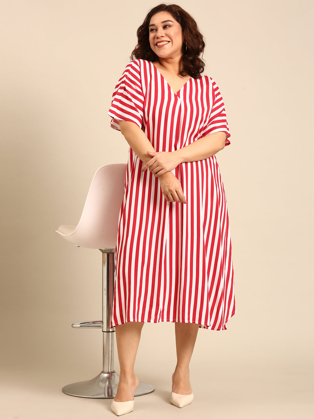 Vertical Stripe Midi A-Line Dress