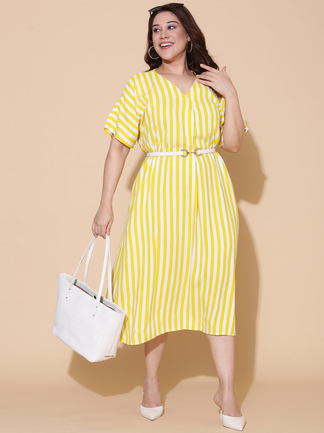 Yellow Striped A-Line Dress