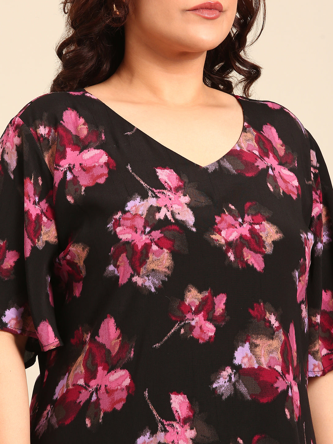 Black & Pink Floral Printed A-line Dress