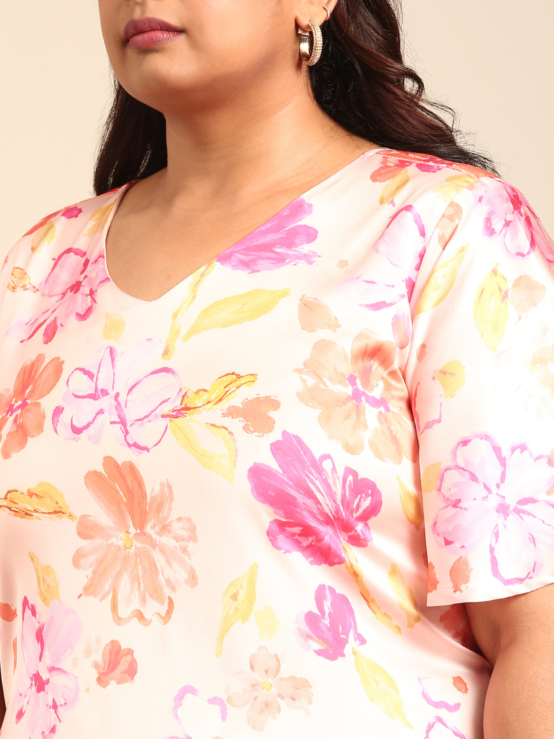 Light Pink Floral A-Line Midi Dress