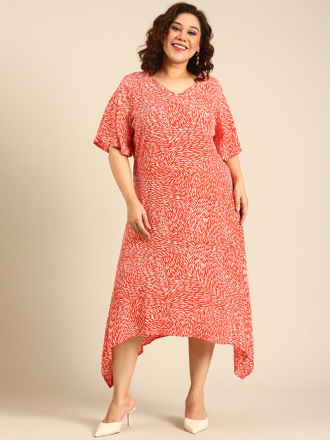 Orange Printed A-Line Dress