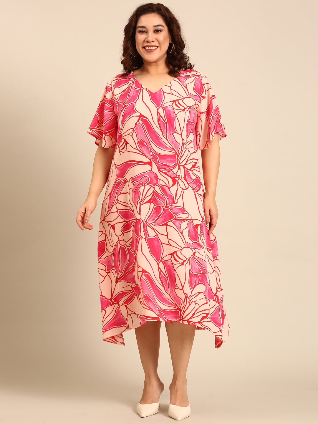 Abstract Floral Print A-Line Dress