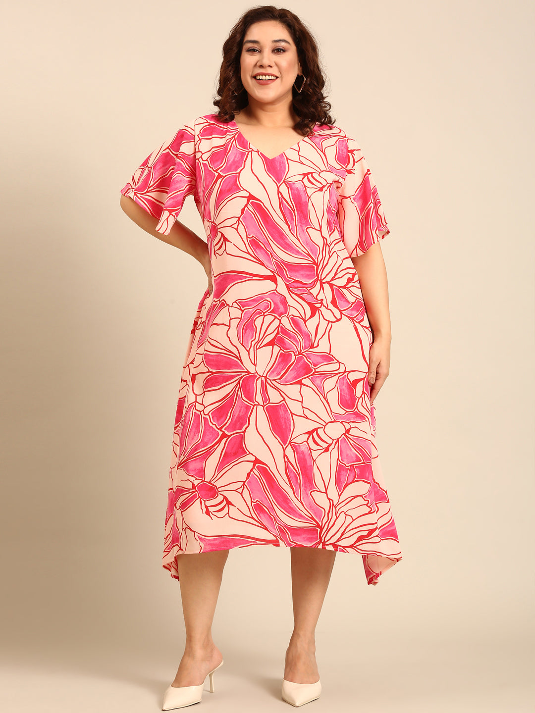 Abstract Floral Print A-Line Dress