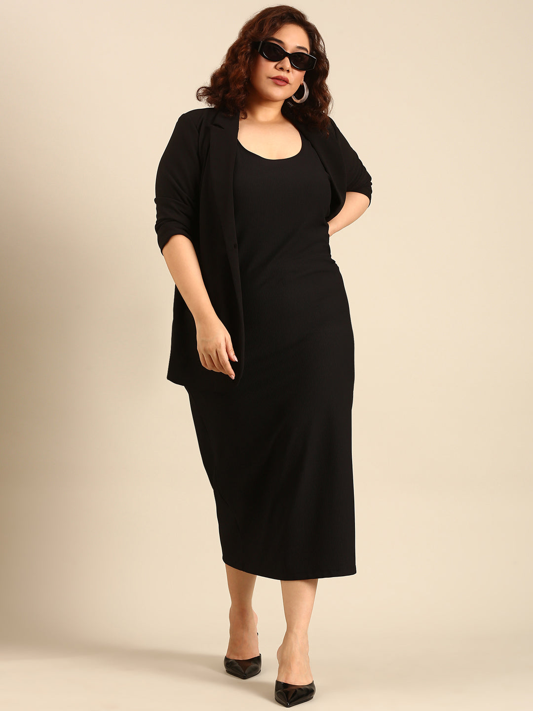 Black Bodycon Dress with Blazer Co-ord Set ( 2 piece)