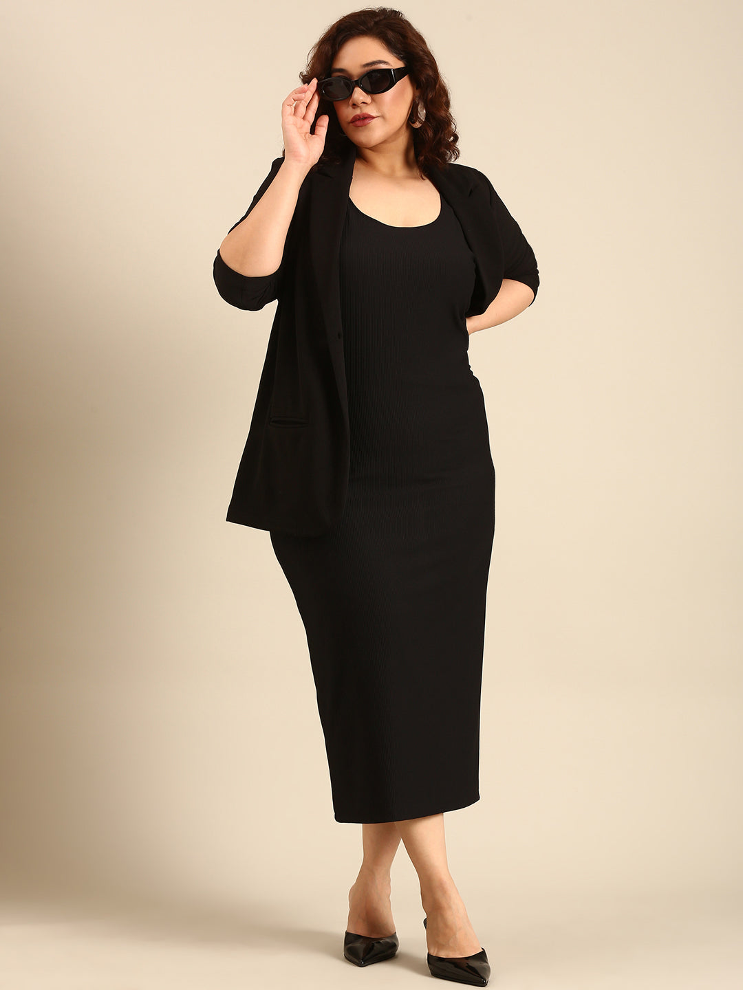 Black Bodycon Dress with Blazer Co-ord Set ( 2 piece)