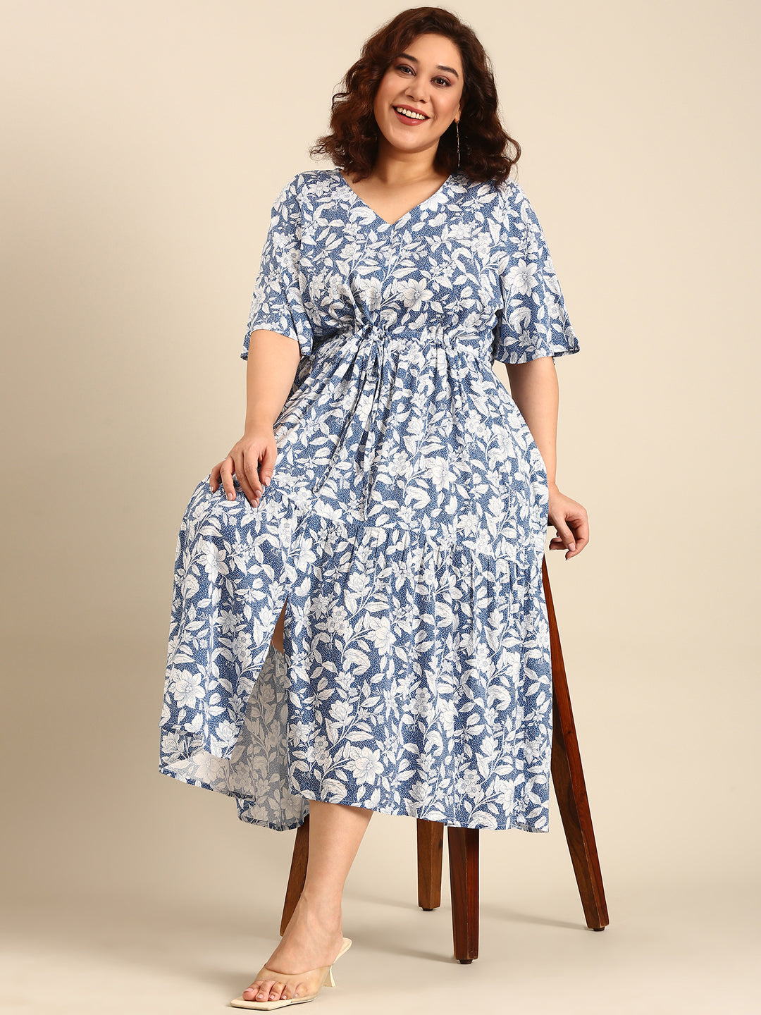 White Dot Printed Viscose Dress