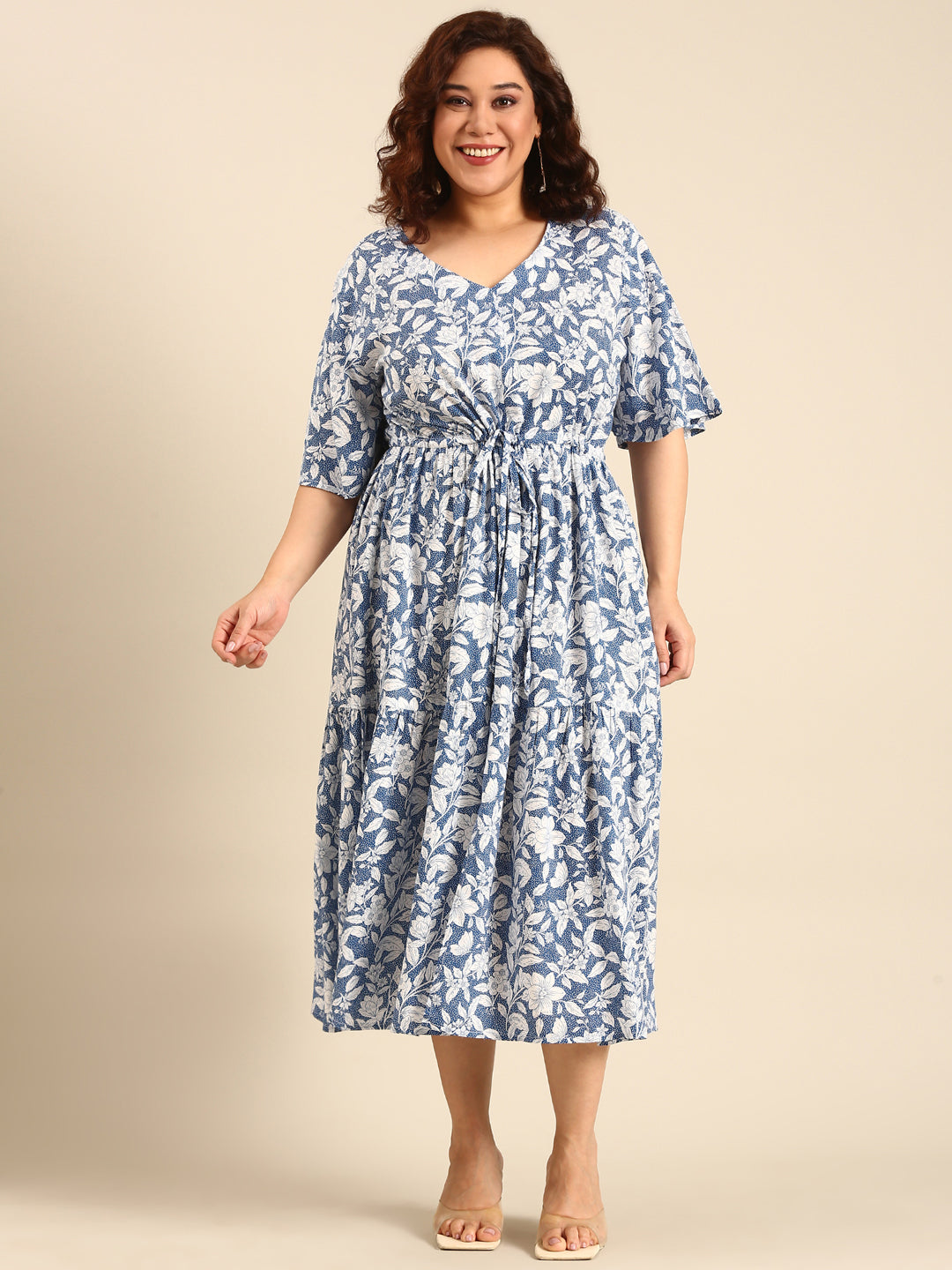 White Dot Printed Viscose Dress