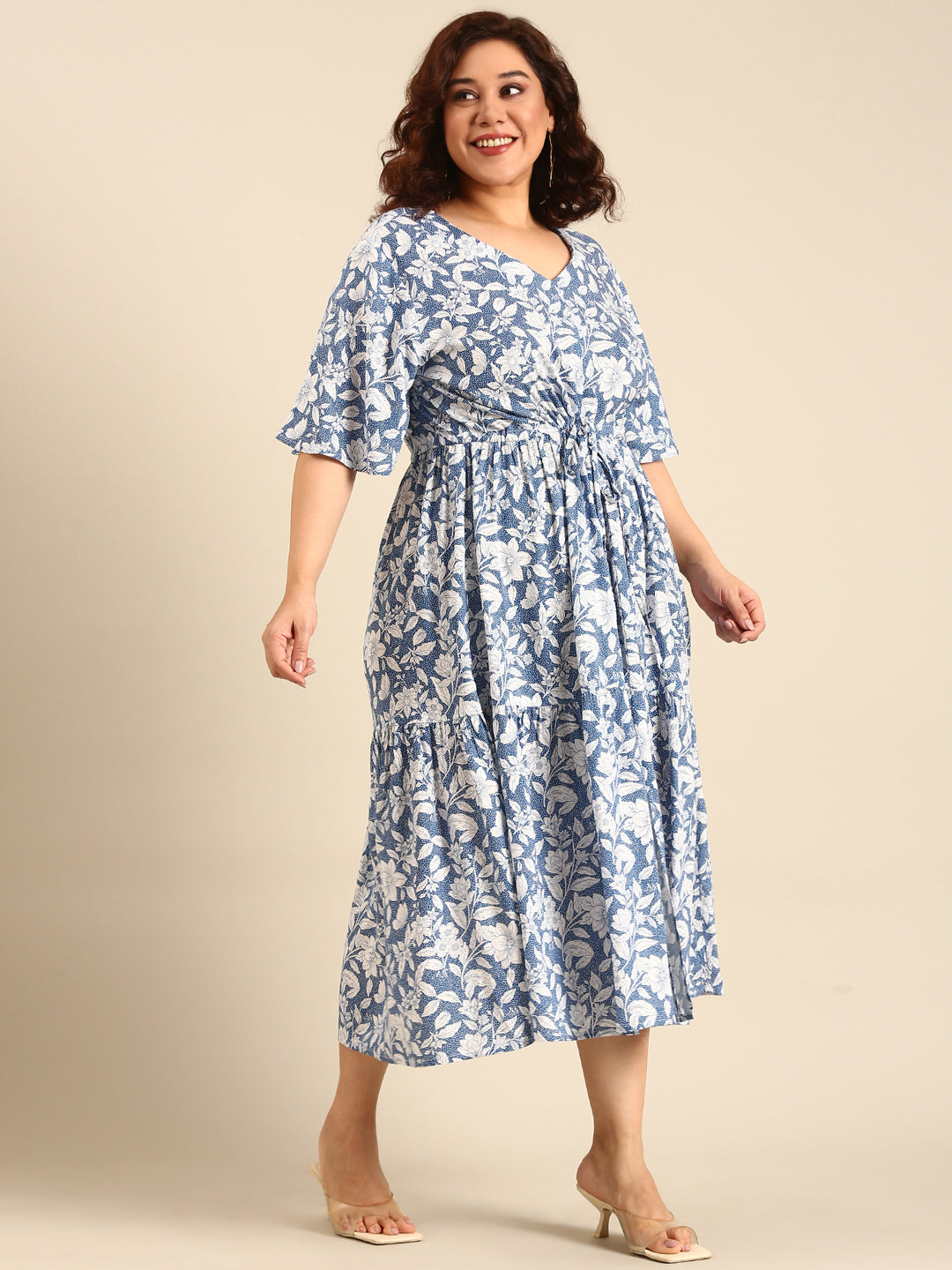 White Dot Printed Viscose Dress